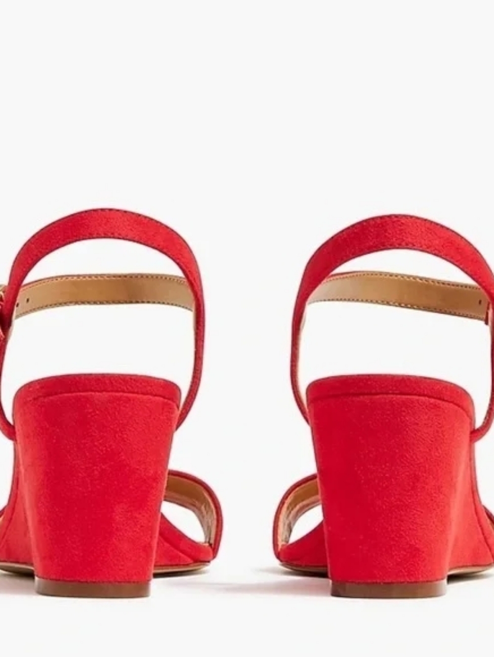 J Crew Factory Red Suede Wedge Sandals 9.5 Ankle Strap Classic Summer Heels - Picture 2 of 9